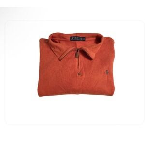 Polo Ralph Lauren XLT Mesh-Knit Cotton Quarter-Zip Sweater Orange Pullover Men's